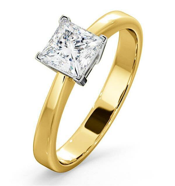 Real Princess Cut Diamond Solitaire Ring 18ct Yellow Gold 0.75 Carat Weight