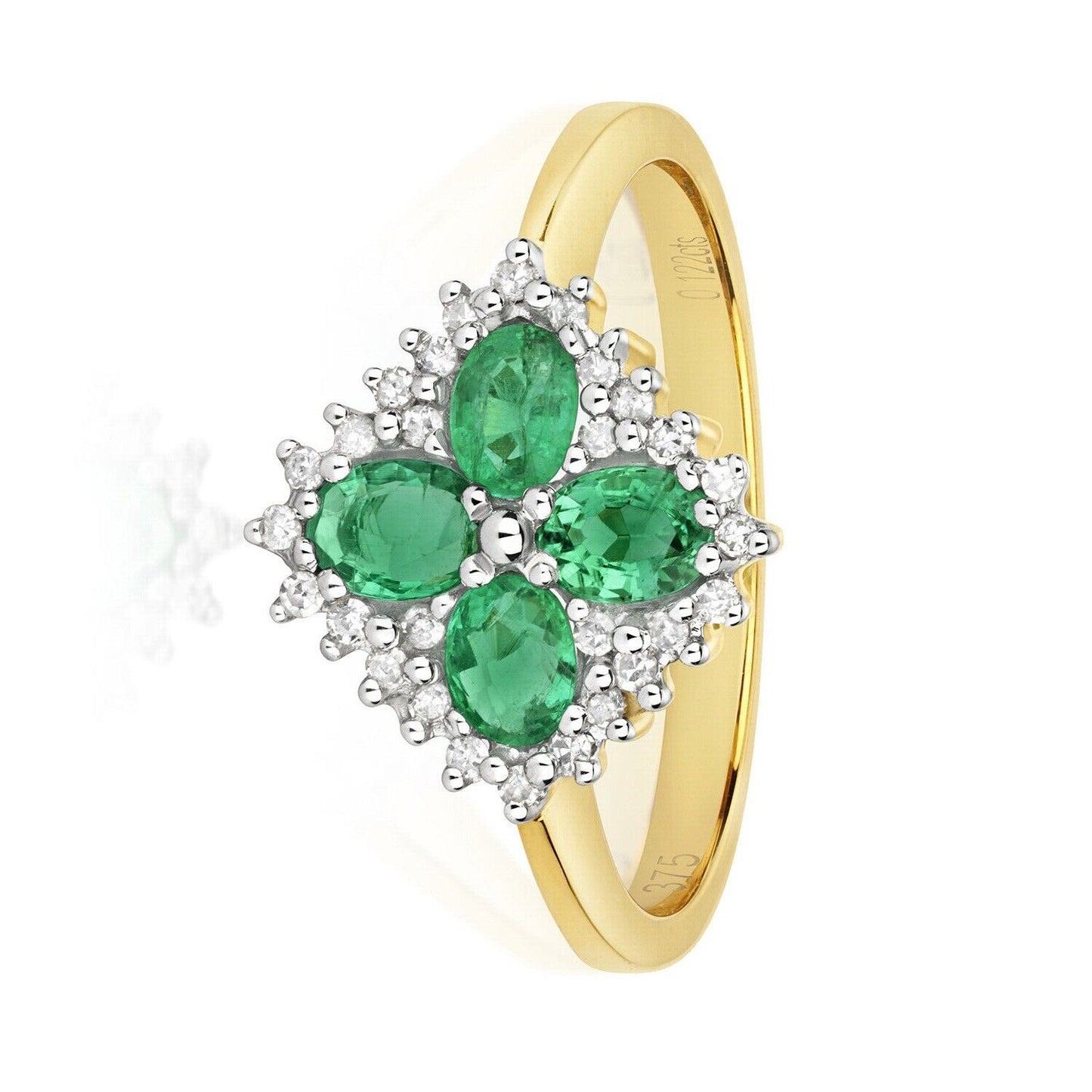 Real Emerald and Diamond Ring Square Cluster Engagement Anniversary