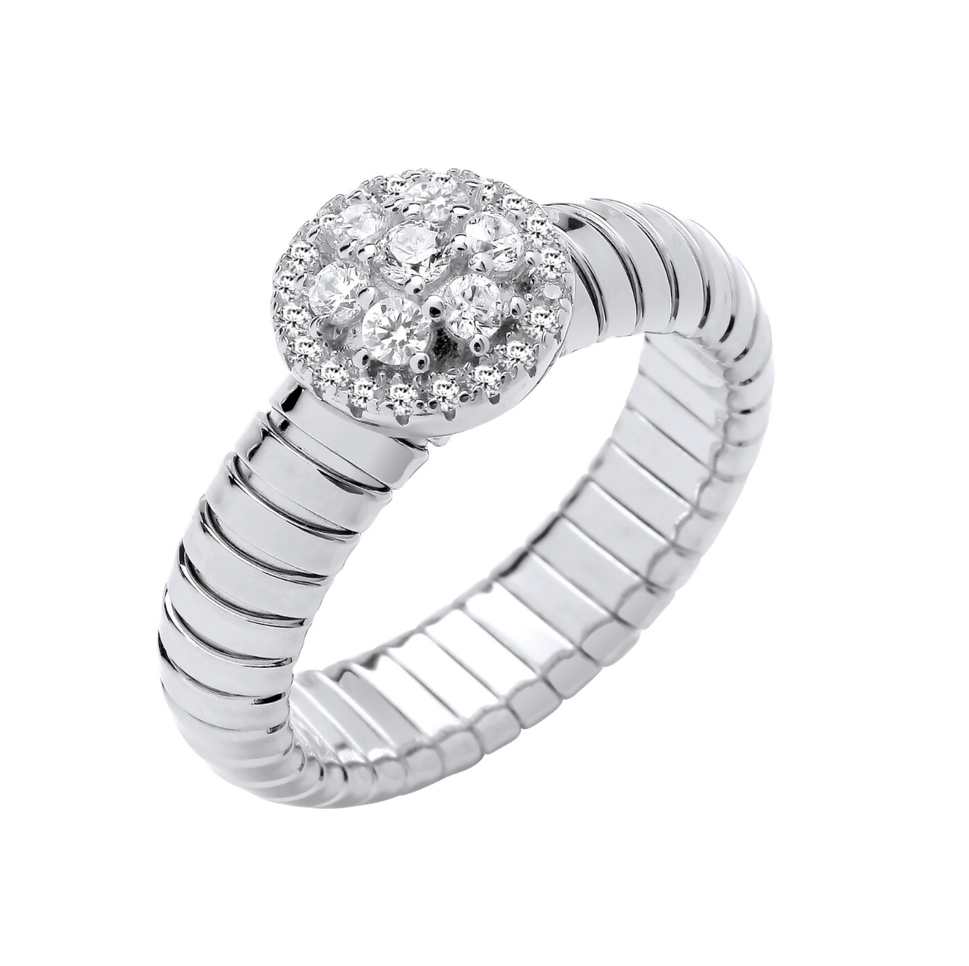 Sterling Silver Ribbed Link Cluster Ring Sizes J - Q British Made 925 Hallmarked