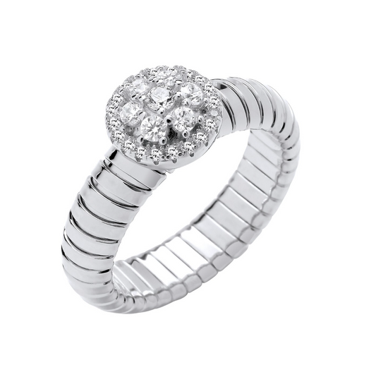 Sterling Silver Ribbed Link Cluster Ring Sizes J - Q British Made 925 Hallmarked