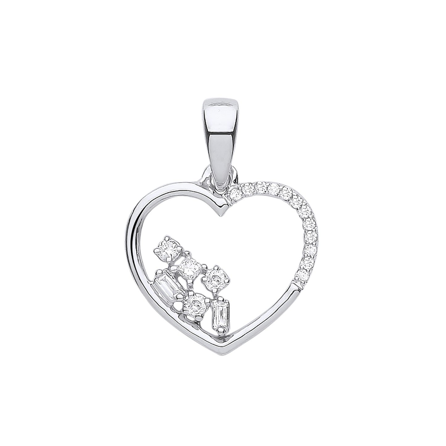 9ct White Gold 0.10ct Diamond Heart Pendant Made in London