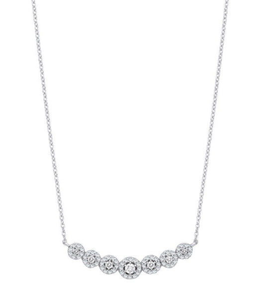 18ct White Gold Diamond Necklace 0.50ctw Halo Cluster Bar Design