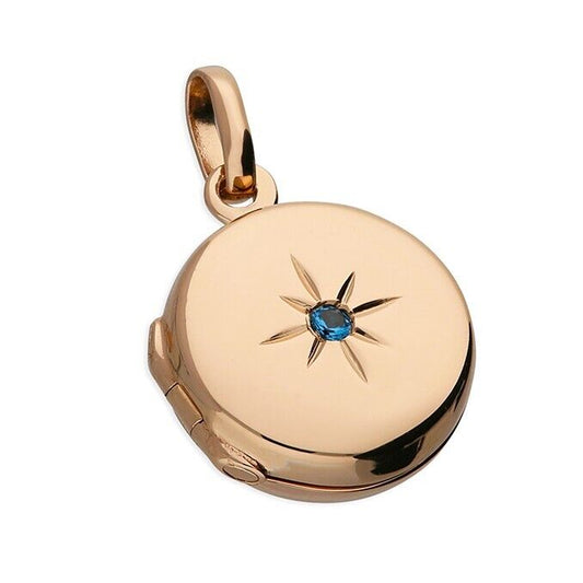 March Birthstone Silver Locket 18ct Rose Gold Plated Aquamarine 18" Chain