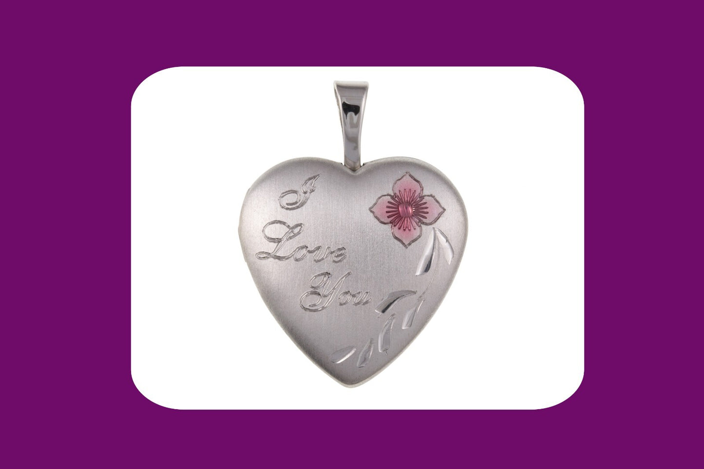 I Love You Heart Locket Solid Sterling Silver With Pink Flower 925 Hallmark 16mm
