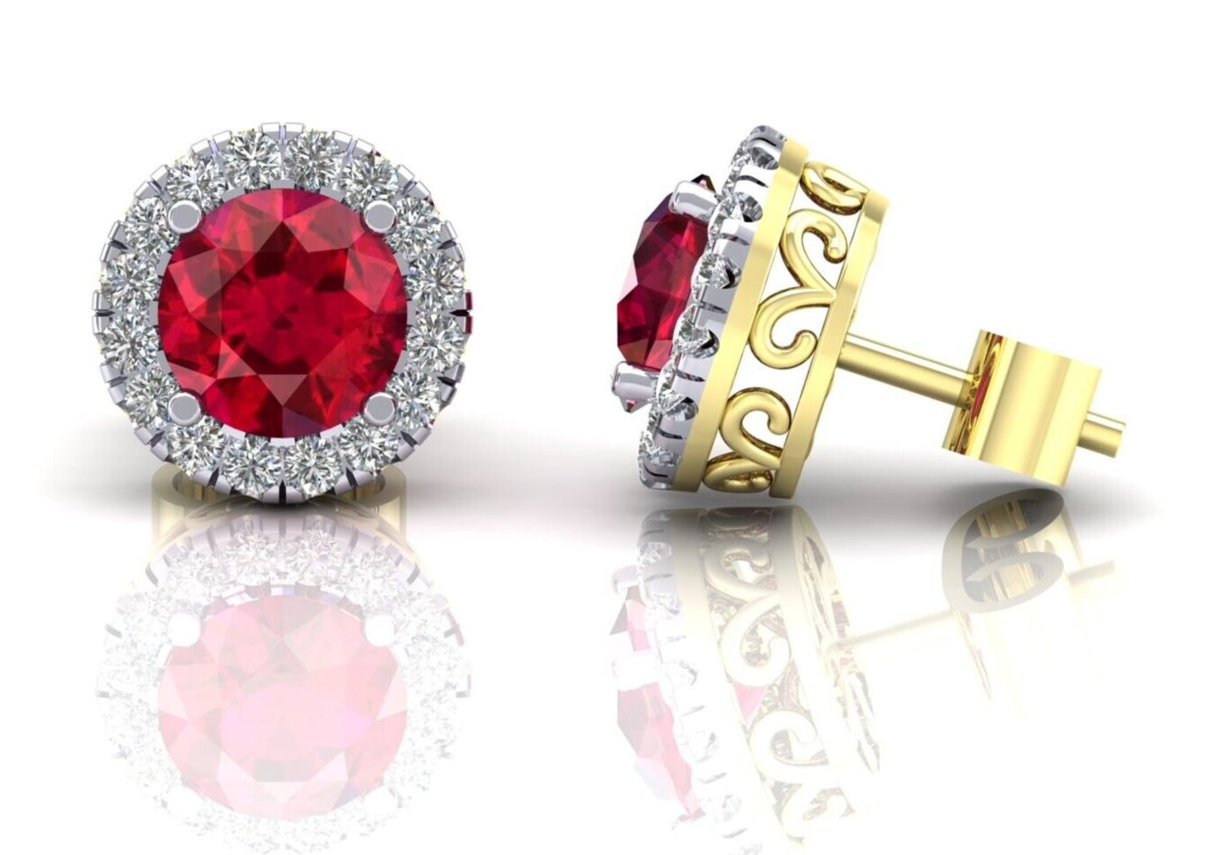 9ct Yellow Gold Ruby Cluster Stud Earrings 8mm Round Studs Hallmarked