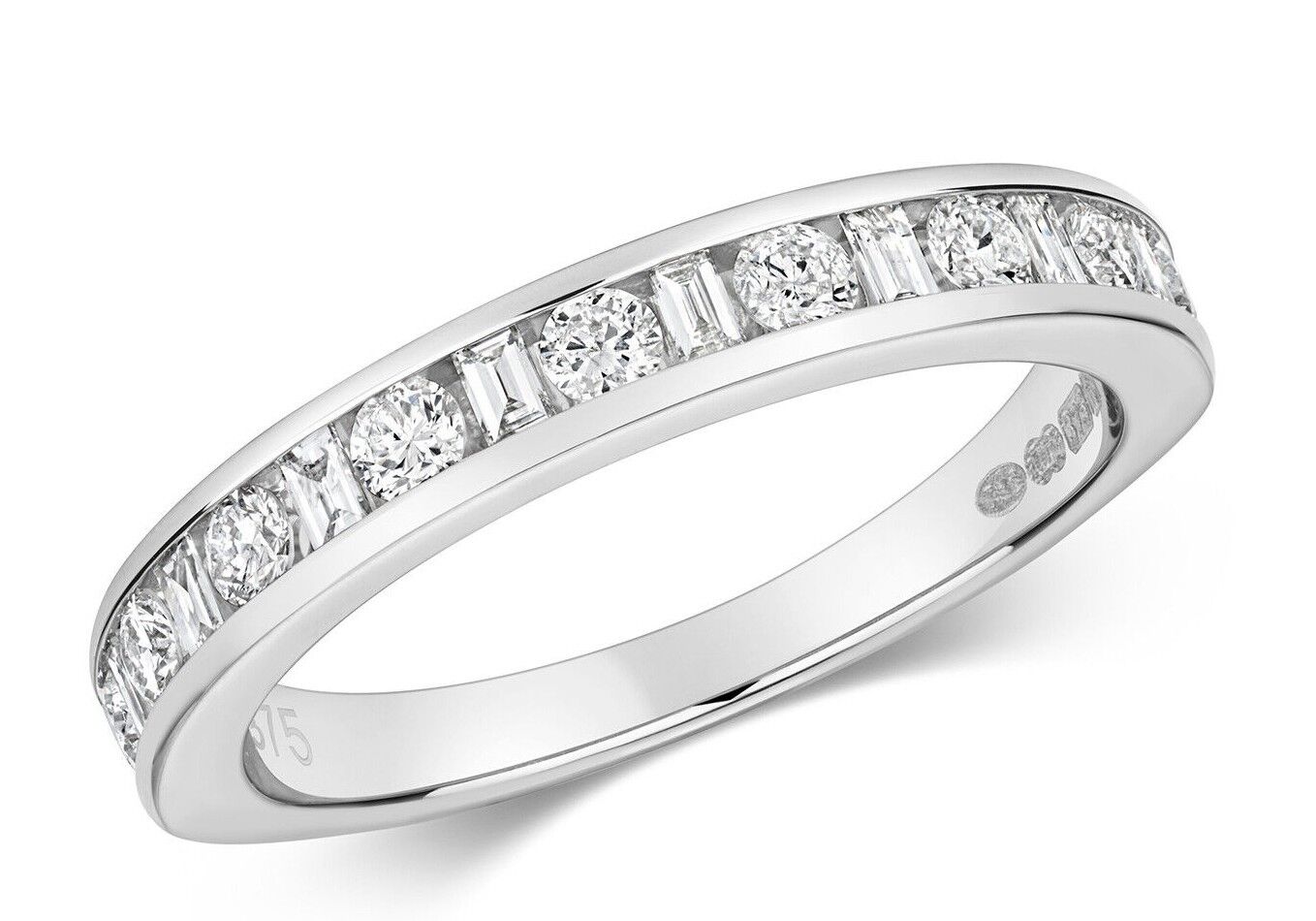 Real Diamond Half Eternity Ring 9ct White Gold Round and Baguette Diamonds