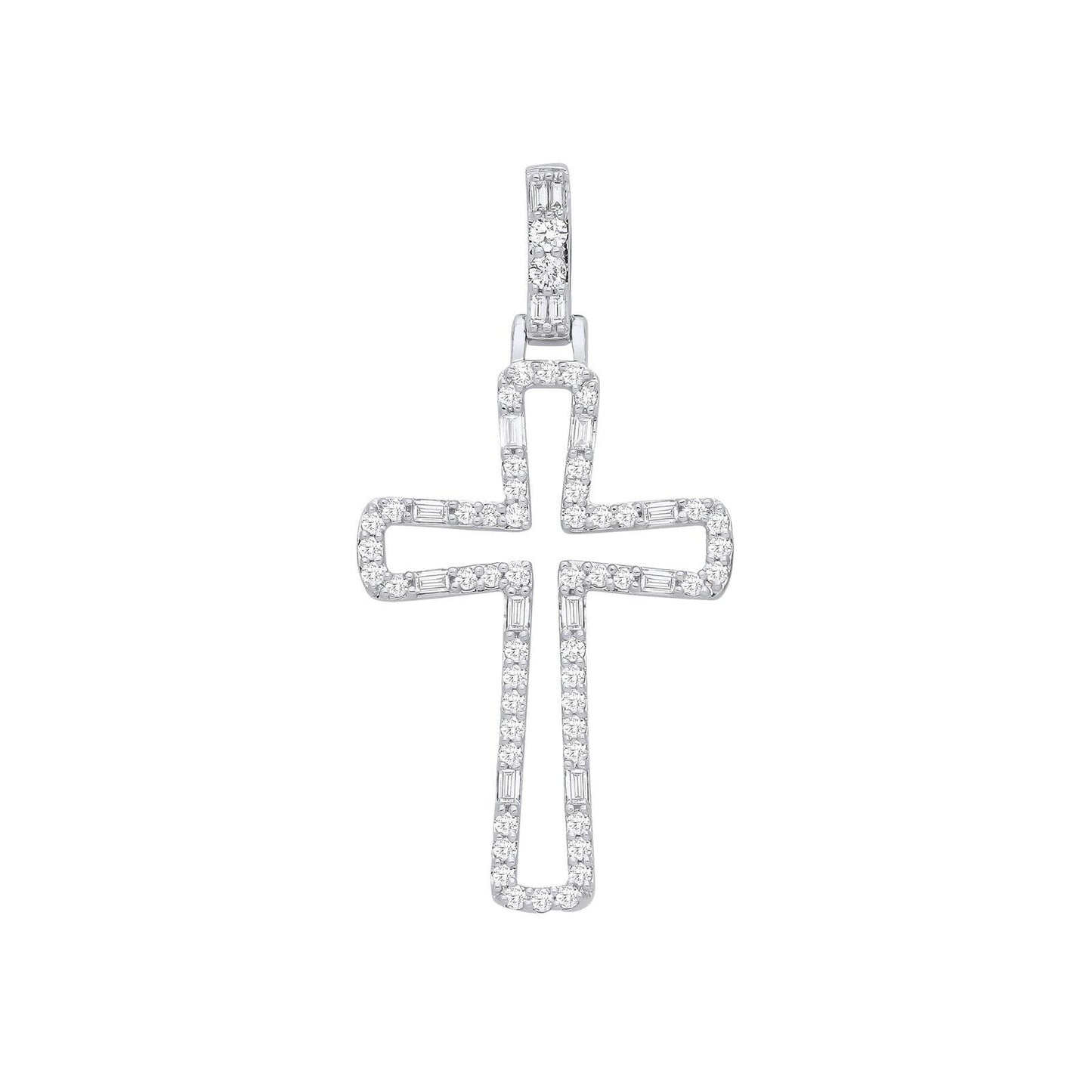 9ct White Gold 0.40ct Diamond Cross Pendant Hallmarked