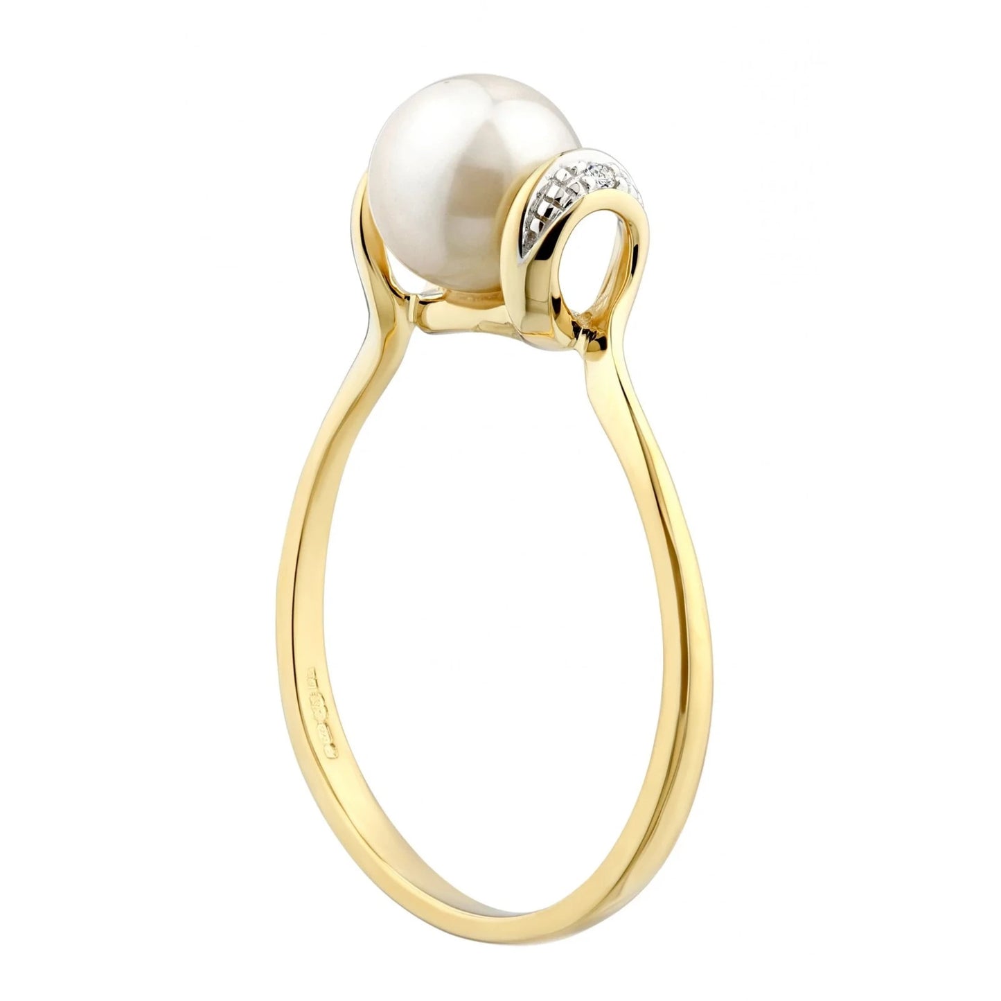 9ct Gold Freshwater Pearl Diamond Accent Ring Gift for Her
