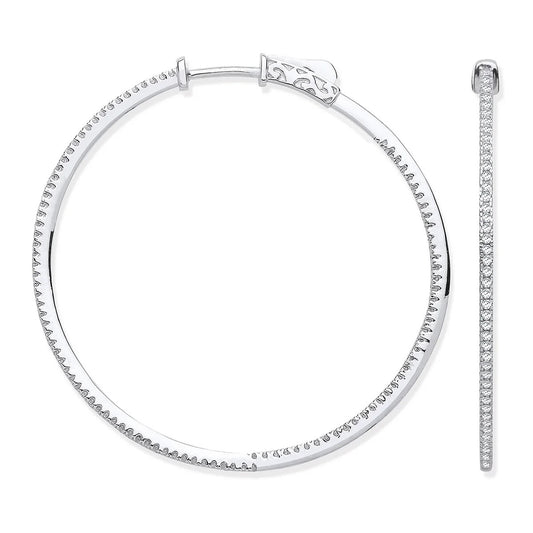 18ct WG Skinny Hoops Set with 0.72ctw Diamonds Inside & Outside 42mm Diameter