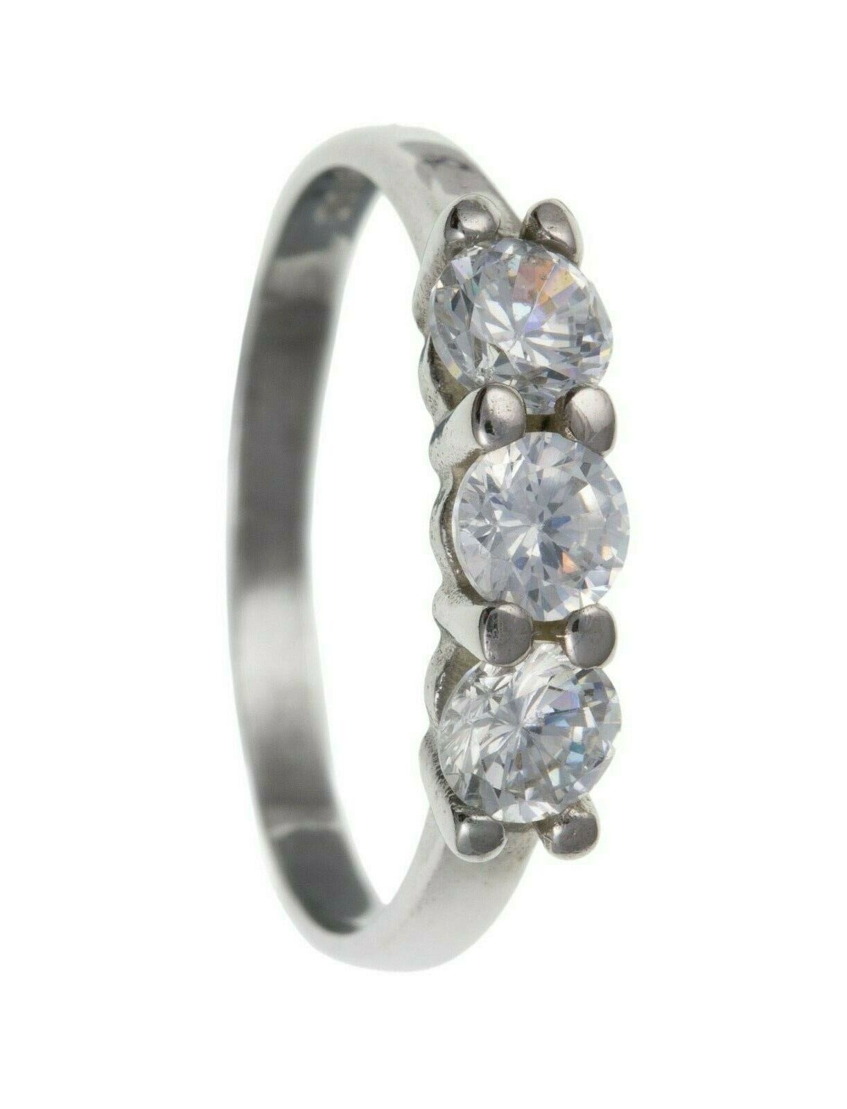 9ct White Gold Three Stone Ring Trilogy Engagement Fully Hallmarked