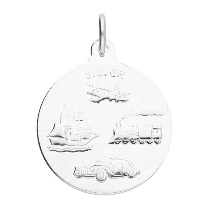 Round St Christopher Pendant Travel Design Necklace 925 Sterling Silver
