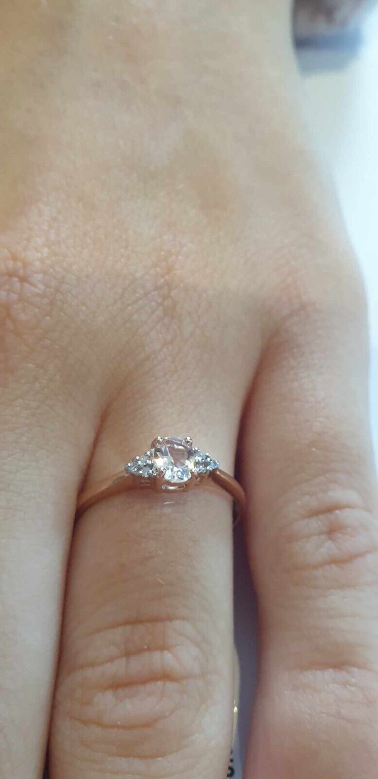 Morganite and Diamond Ring Solid 9ct Rose Gold Real Genuine Stones Size J - Q