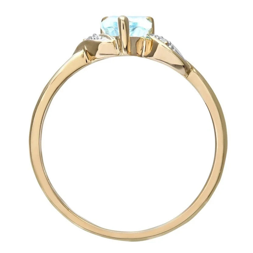 9ct Yellow Gold Heart Blue Topaz & Diamond Twist Promise Ring 375 UK Hallmark