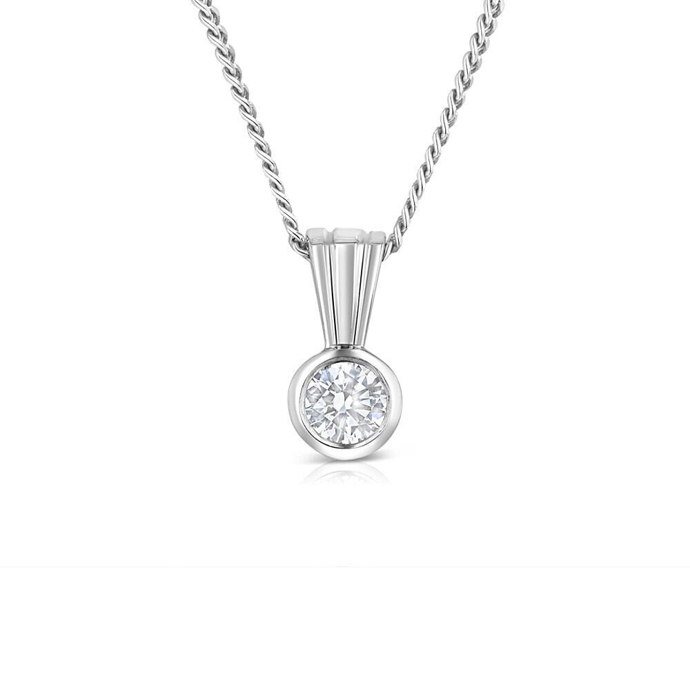 18ct White Gold 0.15ct Rubover Set Diamond Solitaire Pendant Hallmarked
