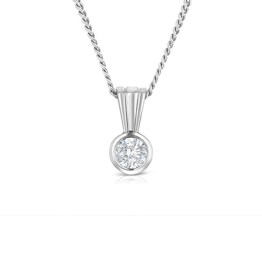 18ct White Gold 0.15ct Rubover Set Diamond Solitaire Pendant Hallmarked