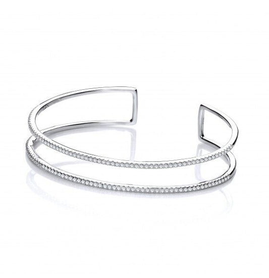 Micro Pave Two Row Cuff Solid Silver Bangle Luxurious Packaging Hallmark