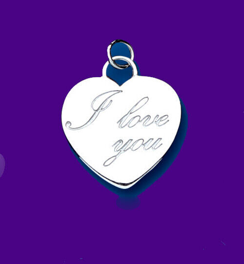 I Love You Pendant Heart Tag Sterling Silver 925 Stamp All Chain Lengths
