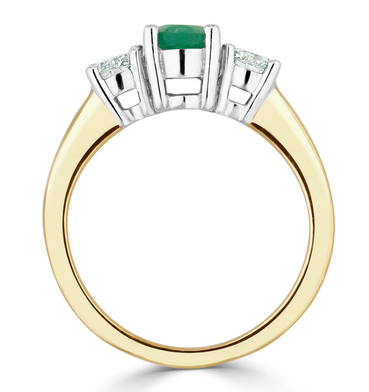 Real Emerald and Diamond Ring 18ct Yellow Gold Three Stone Trilogy