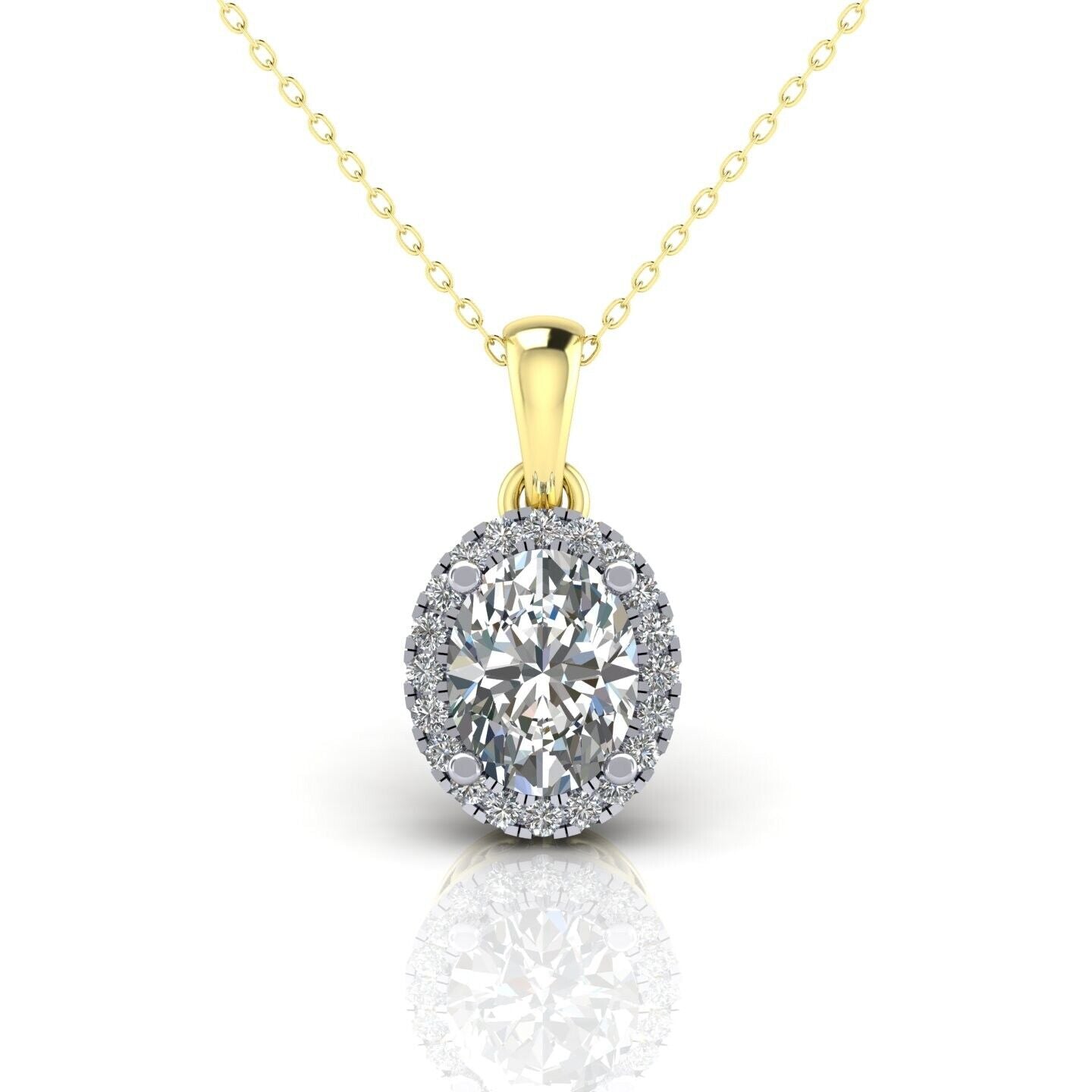 Zircon Oval Cluster Pendant Solid 9ct Yellow Gold 18" Chain Hallmarked
