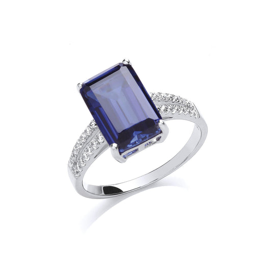 Sapphire Solitaire Ring Solid Sterling Silver 925 Hallmark Platinum Finish