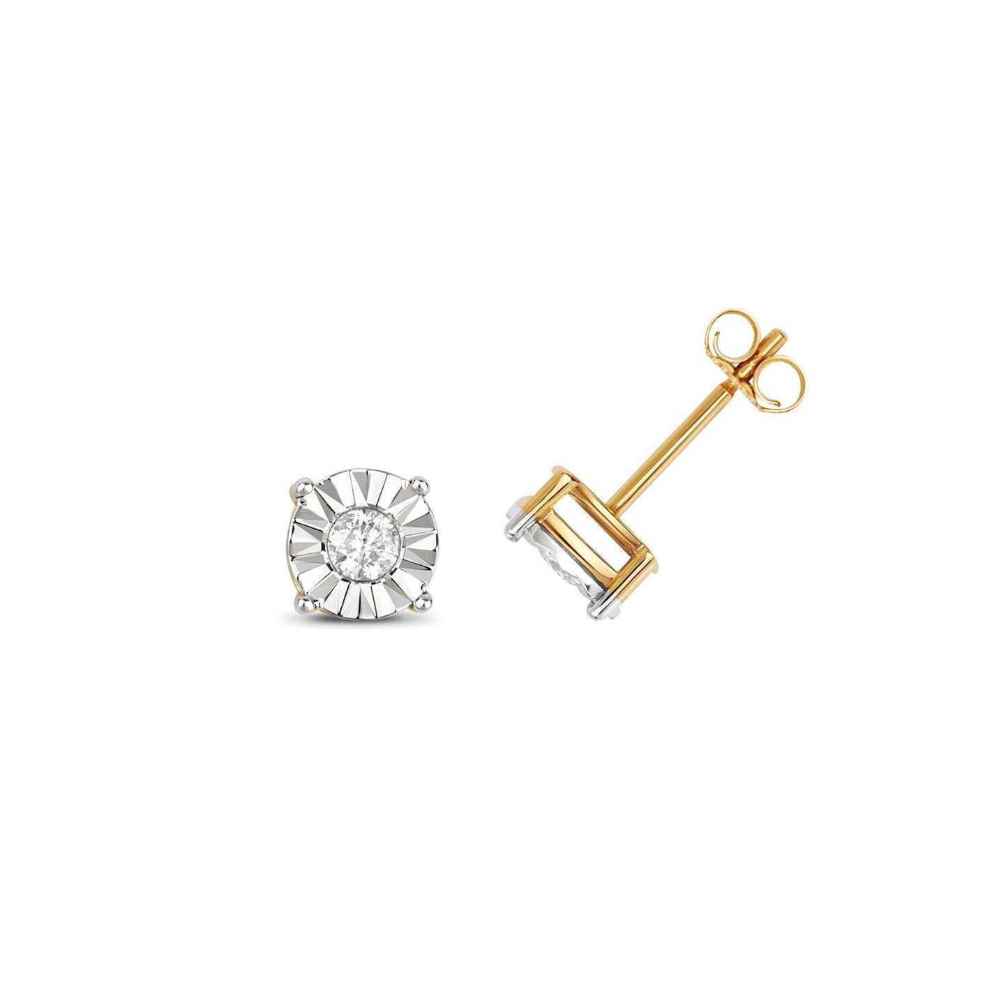 Illusion Set Diamond Solitaire Earrings 9ct Yellow Gold Stud 0.30ctw