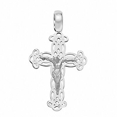 925 silver Celtic cross pendant with intricate knot design and detailed crucifix figure