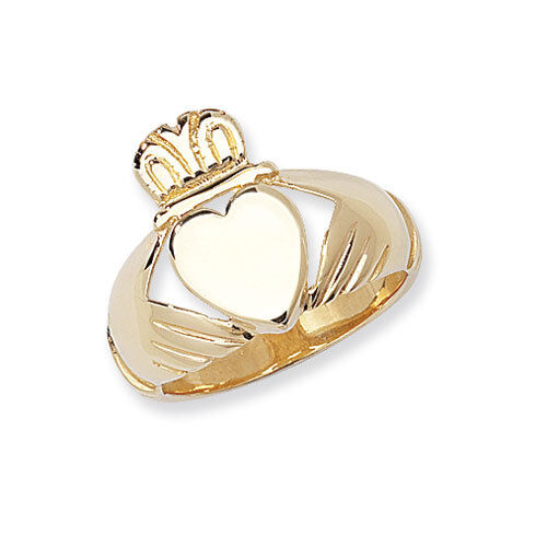 J R Jewellery 9ct gold Claddagh ring for men with heart, crown and hands design
