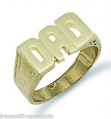 J R Jewellery 9ct gold dad ring with bold engraved DAD letters on a thick band