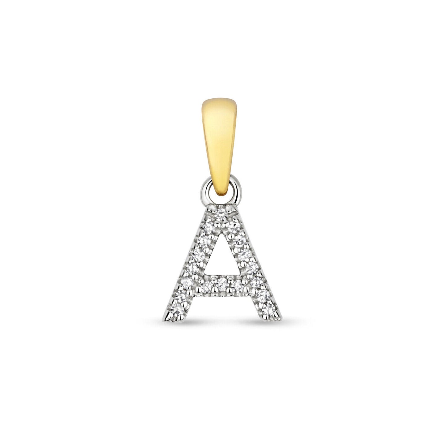 9ct gold diamond initial pendant letter A with sparkling diamonds and gold bail