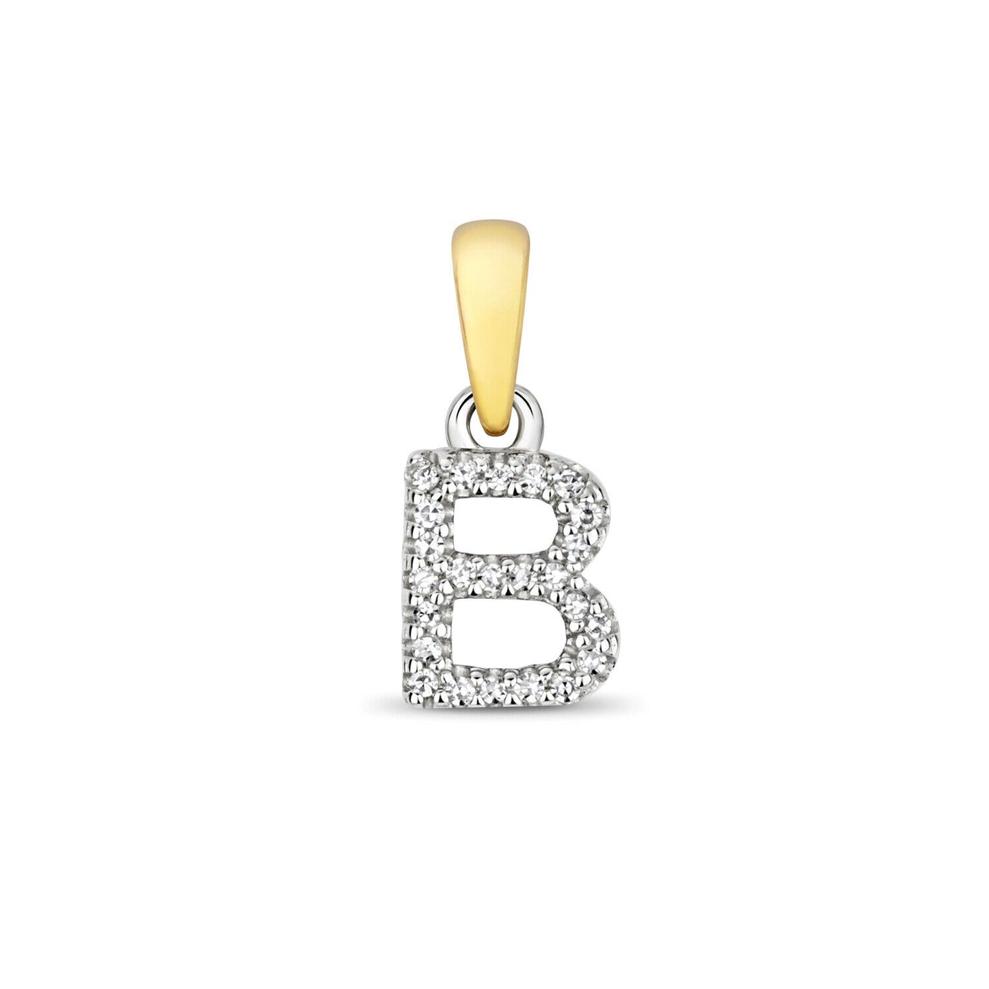 J R Jewellery 9ct gold diamond initial pendant letter B with sparkling diamonds and gold bail