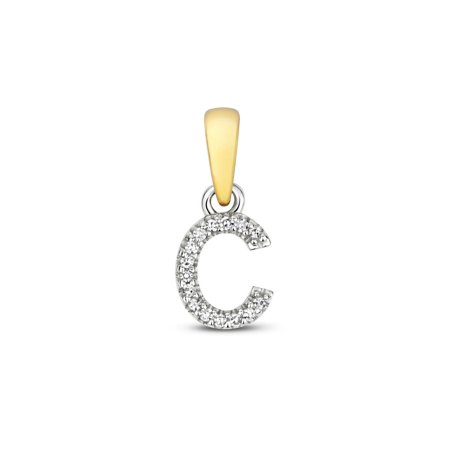 9ct gold diamond initial pendant featuring letter C with sparkling diamonds by J R Jewellery