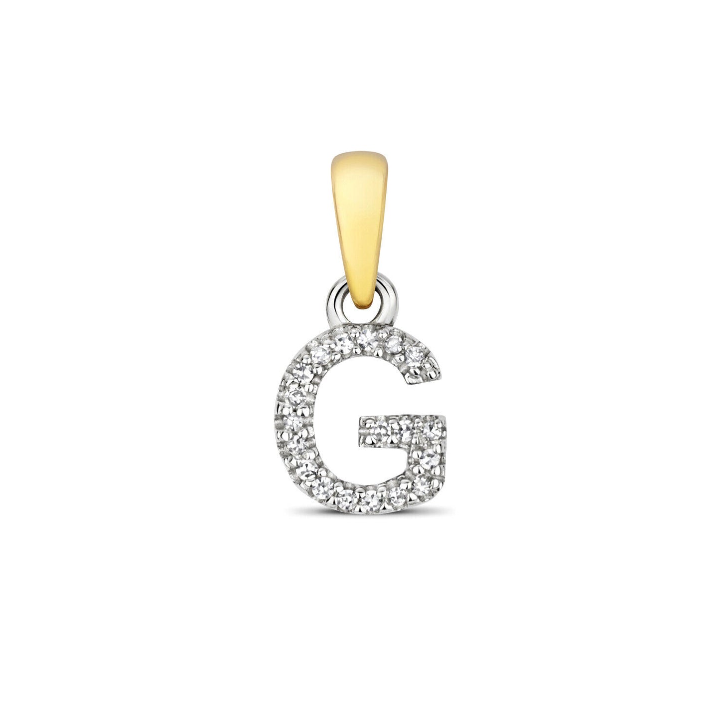 J R Jewellery 9ct gold diamond initial pendant featuring the letter G with sparkling diamonds