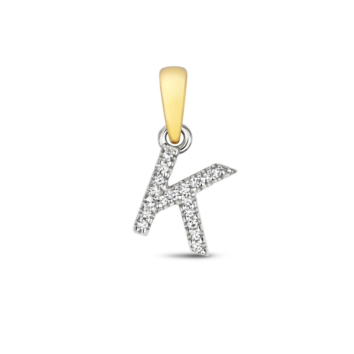 9ct gold diamond initial pendant letter K with sparkling diamonds and gold bail by J R Jewellery