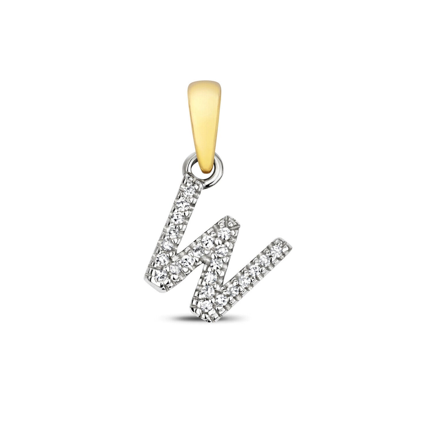 J R Jewellery 9ct gold diamond initial pendant shaped as letter W with sparkling diamonds