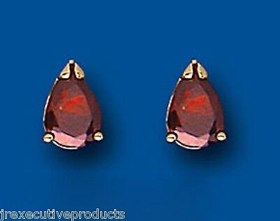 J R Jewellery 9ct gold garnet earrings with teardrop shaped deep red gemstones set in gold