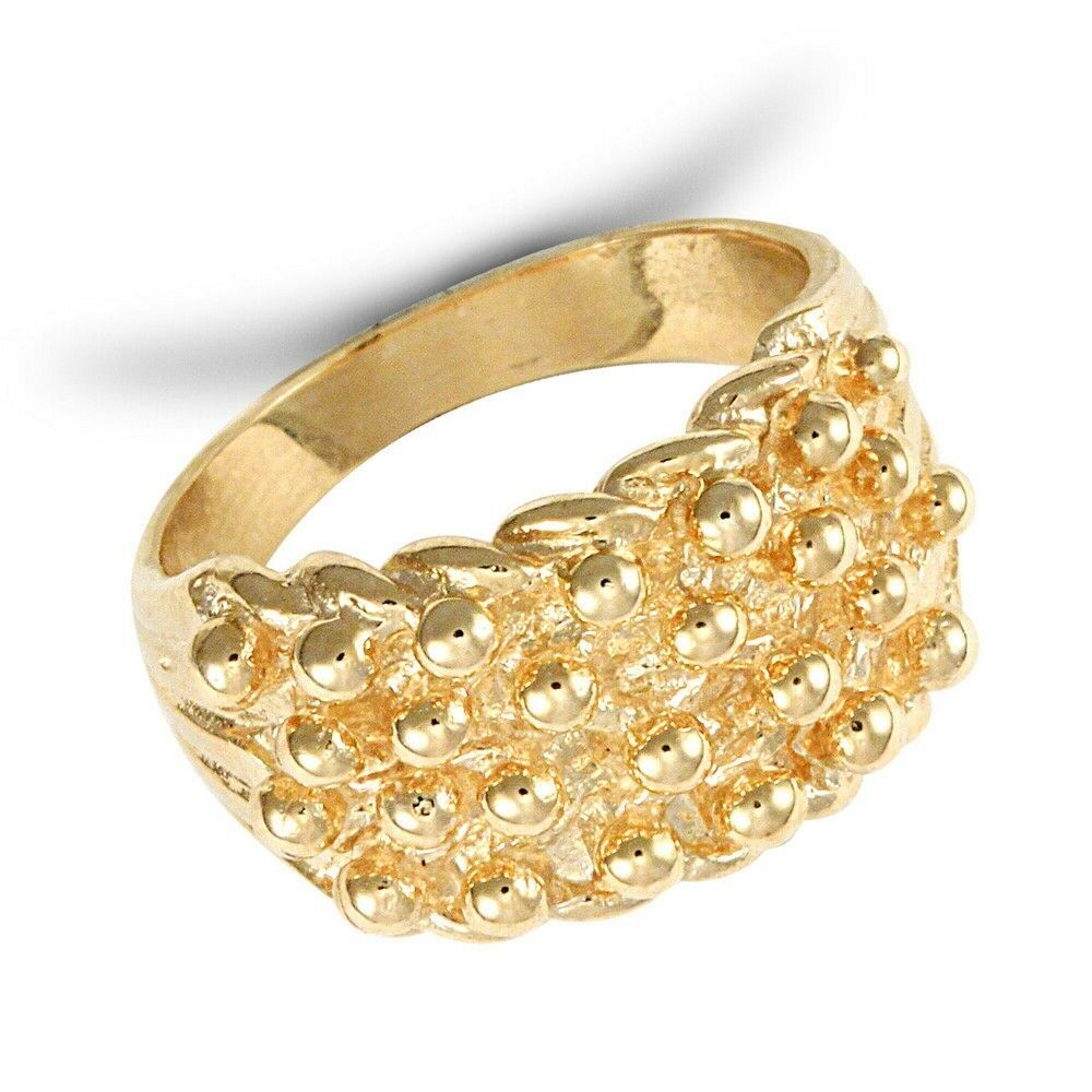 J R Jewellery 9ct gold gents keeper ring with textured raised bead design