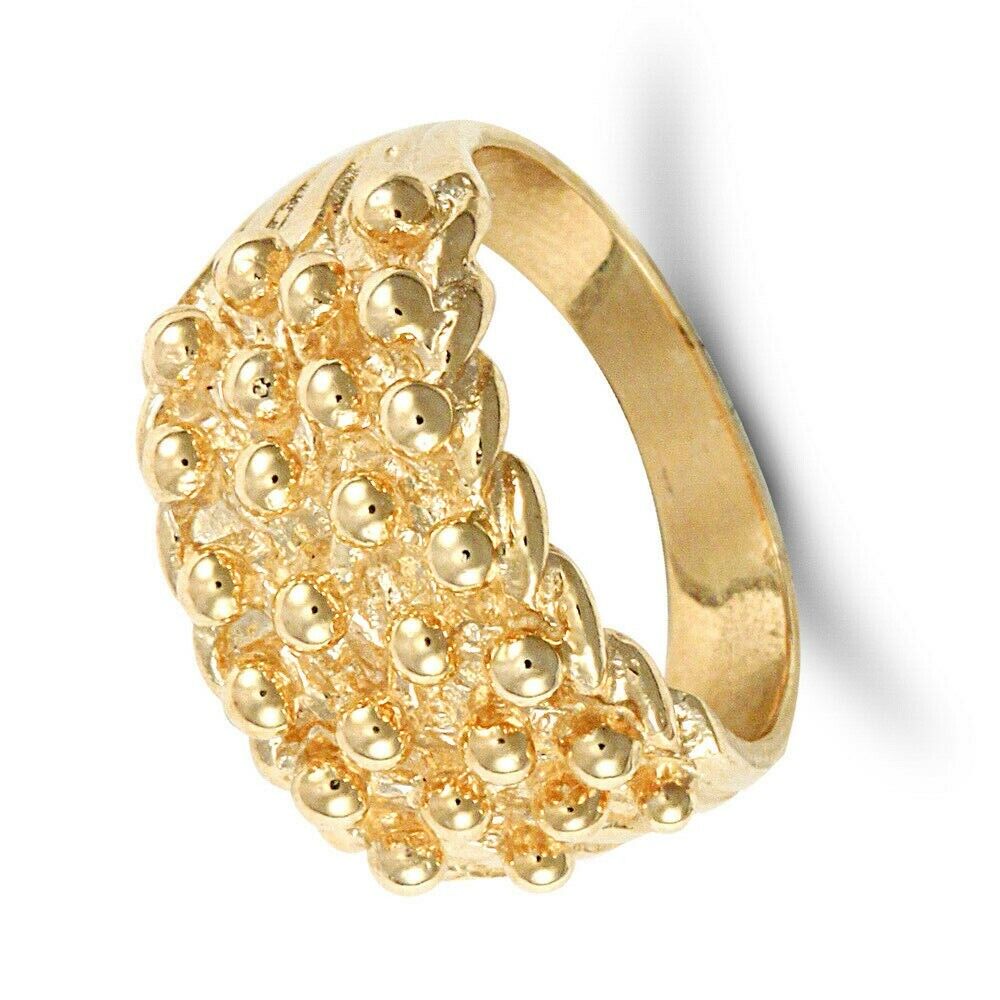 J R Jewellery 9ct gold gents keeper ring with textured raised dot design on band