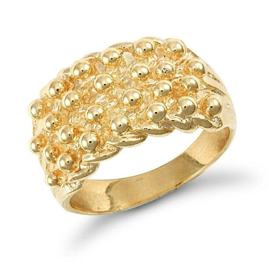 J R Jewellery 9ct gold gents keeper ring with textured beaded design in polished finish