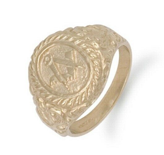 9ct gold masonic signet ring by J R Jewellery with intricate Masonic symbol engraving