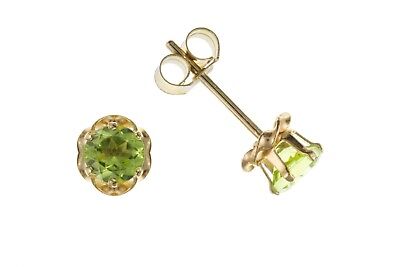 9ct gold peridot stud earrings with round green gemstones in classic prong setting