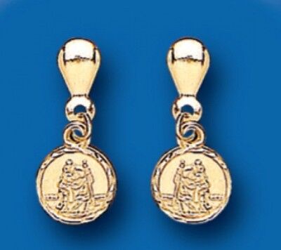 Elegant 9ct gold Saint Christopher earrings featuring detailed charm design for everyday wear
