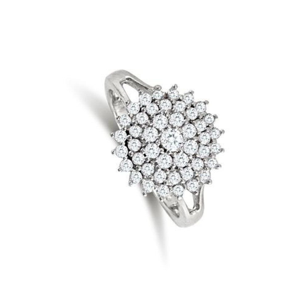 Elegant 9ct white gold cluster ring with multiple sparkling diamonds in a floral design