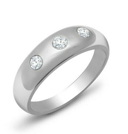 9ct white gold diamond gents ring with three round diamonds set in polished band