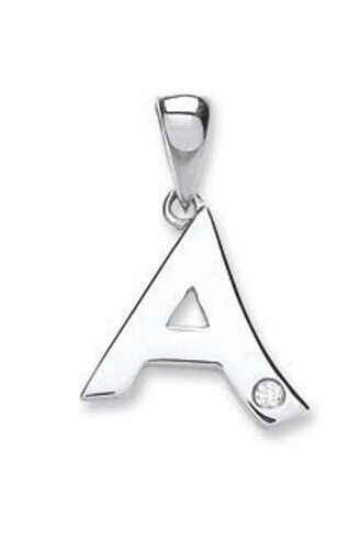 9ct white gold diamond initial pendant shaped as letter A with small diamond detail