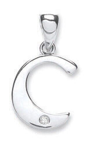 9ct white gold diamond initial pendant letter C with single diamond by J R Jewellery