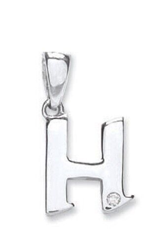 J R Jewellery 9ct white gold diamond initial pendant featuring the letter H with a small diamond detail