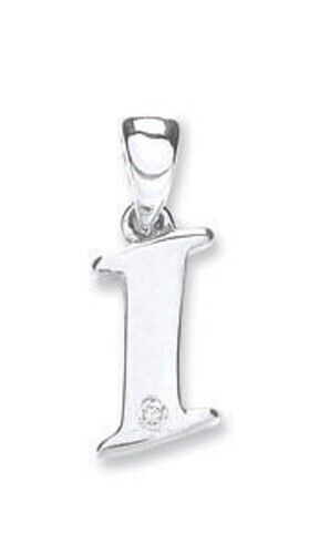 9ct white gold diamond initial pendant letter I with single diamond by J R Jewellery