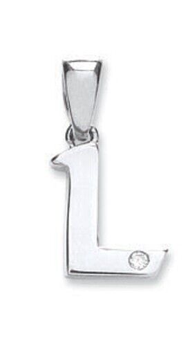 9ct white gold diamond initial pendant in letter L design by J R Jewellery