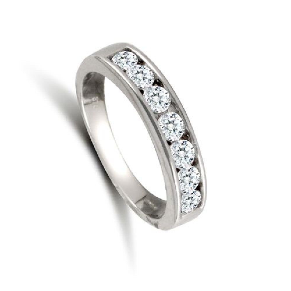 9ct white gold half eternity ring with sparkling round diamonds set in a sleek band by J R Jewellery
