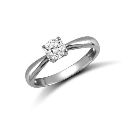 9ct white gold solitaire engagement ring with a single round diamond by J R Jewellery